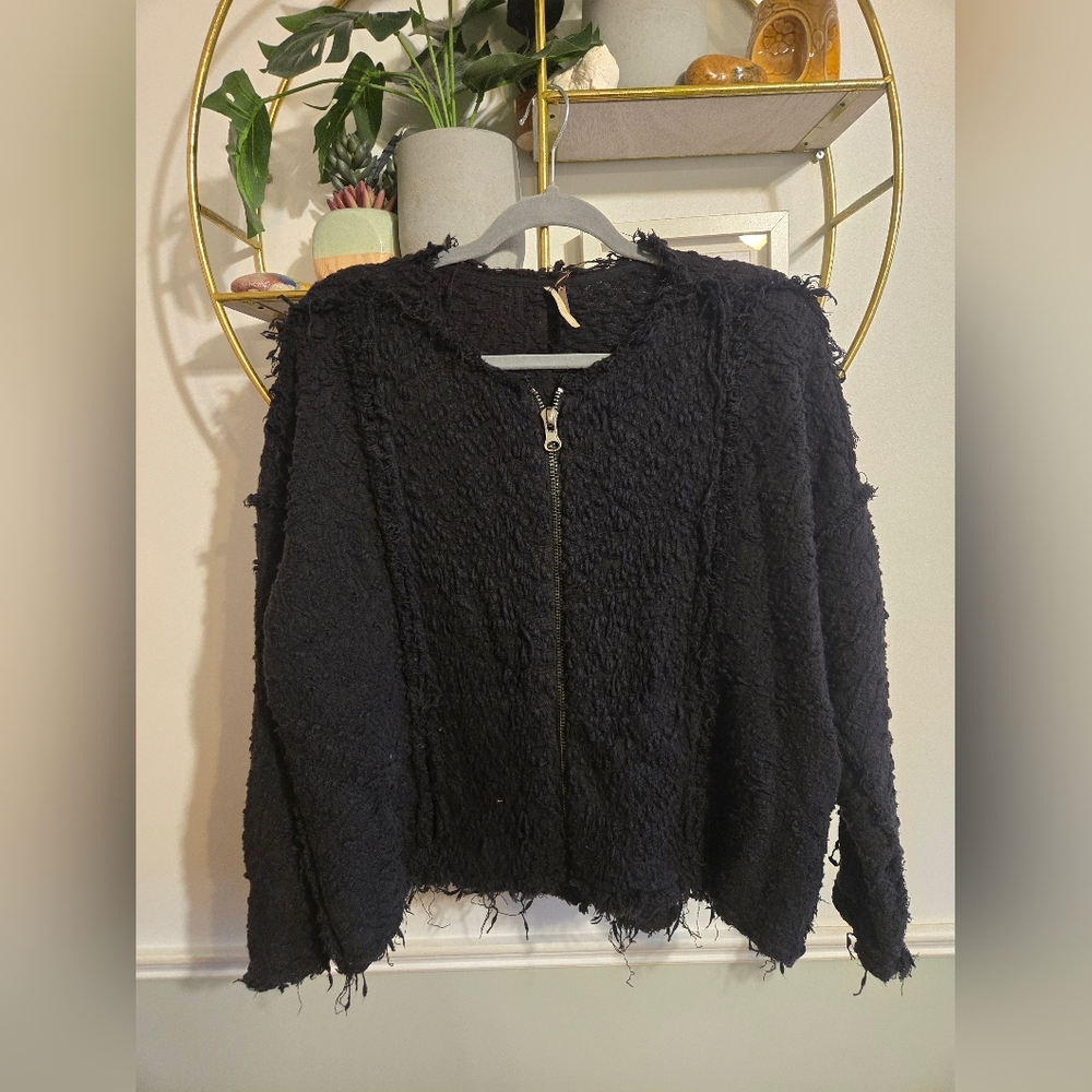 Free People Black Teddy Zip-Front Jacket